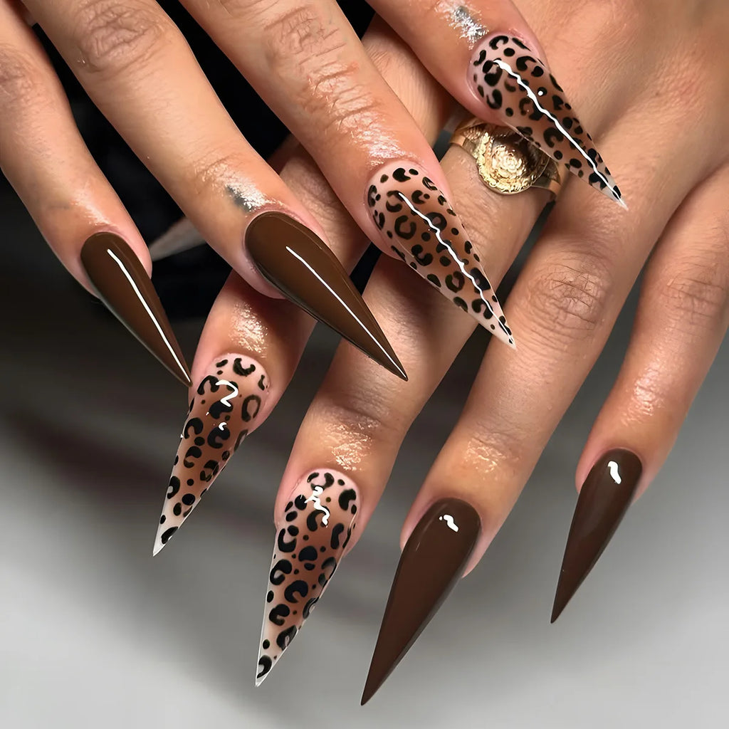 24Pcs Long Stiletto Nails Set Press on Pink Edge French Detachable Fake Nails Art Simple Artificial Full Cover False Nails Tips