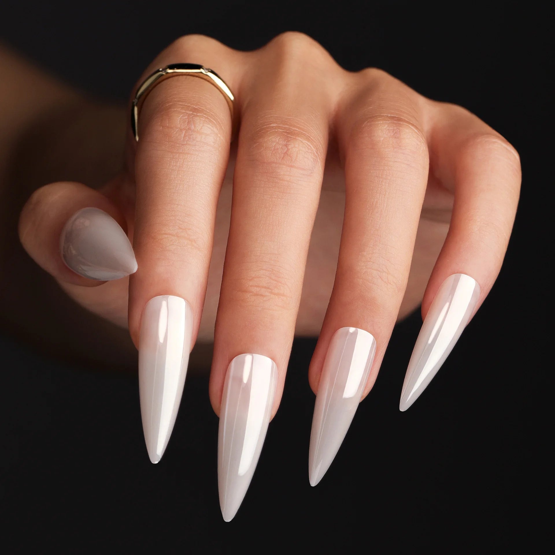 24Pcs Long Stiletto Nails Set Press on Pink Edge French Detachable Fake Nails Art Simple Artificial Full Cover False Nails Tips