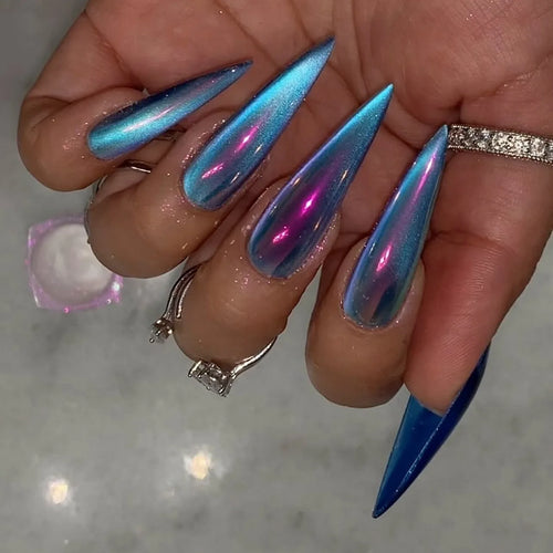 24Pcs Long Stiletto Nails Set Press on Pink Edge French Detachable Fake Nails Art Simple Artificial Full Cover False Nails Tips